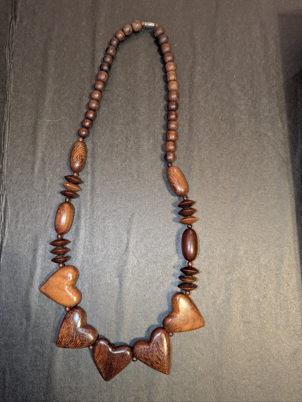 Handcrafted Brown Wooden Heart Necklace - Women's Jewelry Hand Carved Hearts